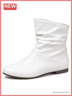Faux Leather Slouchy Flat Ankle Boots Pull On Round Toe Booties